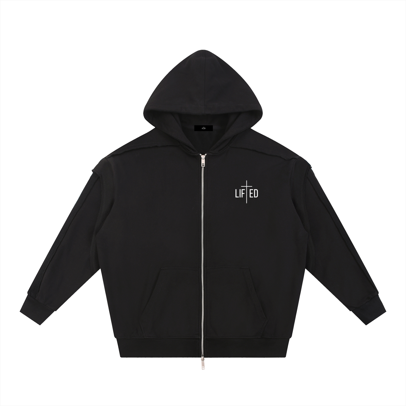 LIFTED Contrast Tape Raw Edge Double Layered Zip Hoodie