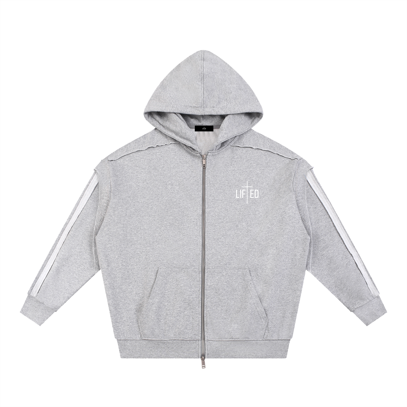 LIFTED Contrast Tape Raw Edge Double Layered Zip Hoodie